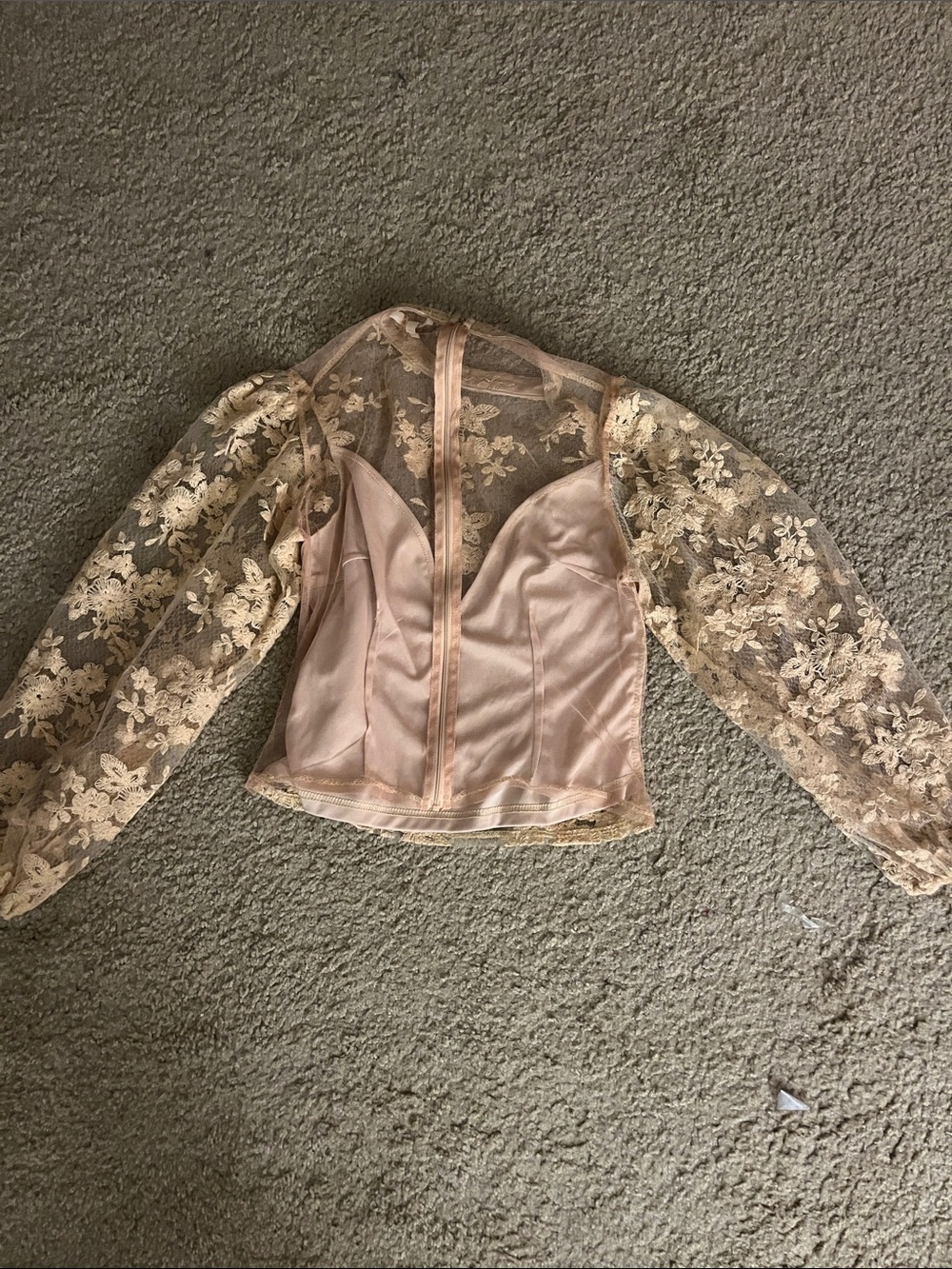 Sheer Floral Lace Long Sleeve Blouse in Ivory - Picture 2 of 3